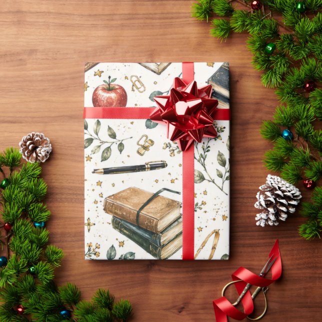 Papel de Regalo de Maestro Pila de Libros (Regalo de vacaciones)
