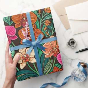 Papel de regalo de mariposa orquídea india abstrac