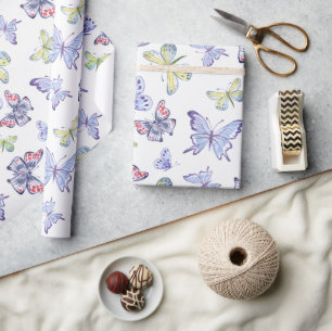 Papel de regalo de mariposas acuarela