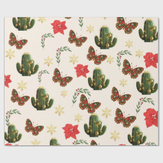 Papel de regalo de mariposas de Navidad del desier