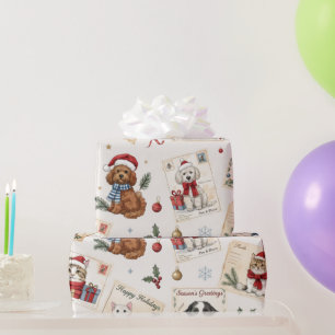 Papel de regalo de mascotas de Navidad vintage R