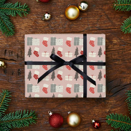 Papel de regalo de medias de Navidad rosas