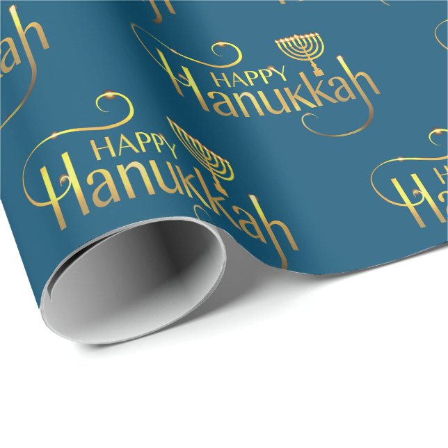 Papel de regalo de Menorah de Hanukkah Feliz (Esquina del rollo)