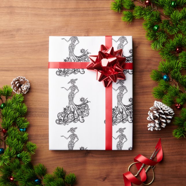 Papel de regalo de moda elegante con silueta de da (Regalo de vacaciones)
