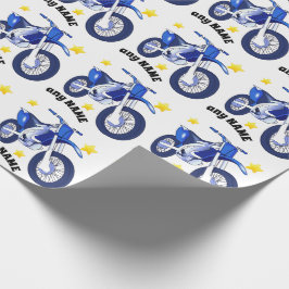 Papel de regalo de motocicleta azul y mensaje pers