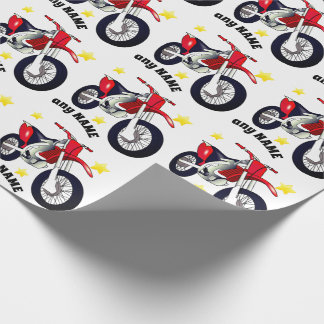Papel de regalo de motocicleta roja y mensaje pers