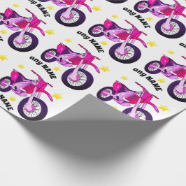 Papel de regalo de motocicleta rosa y mensaje pers