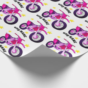 Papel de regalo de motocicleta rosa y mensaje pers