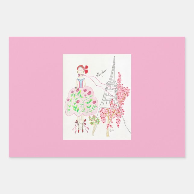 Papel de regalo de muñeca francesa Bonjour (Anverso)