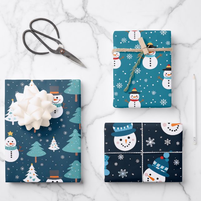 Papel de regalo de muñeco de nieve de Navidad (Anverso)