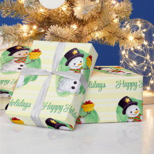 Papel de regalo de muñeco de nieve en acuarela ado