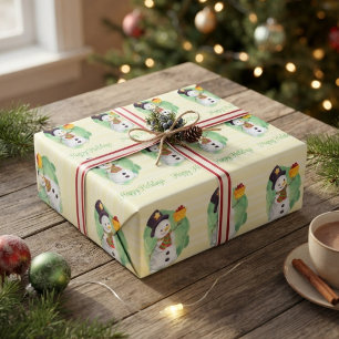 Papel de regalo de muñeco de nieve en acuarela ado