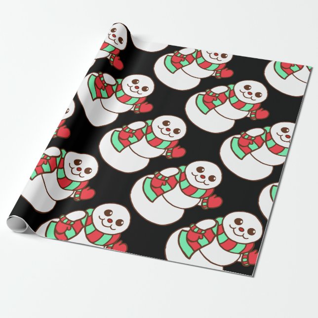 Papel de regalo de muñeco de nieve saludando retro (Desenrollado)