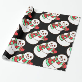 Papel de regalo de muñeco de nieve saludando retro