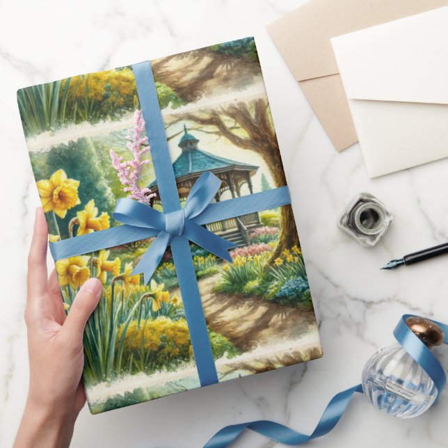Papel de regalo de narcisos y glorieta para fiesta (Regalar)