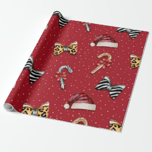 Papel de regalo de Navidad a cuadros leopardo salv