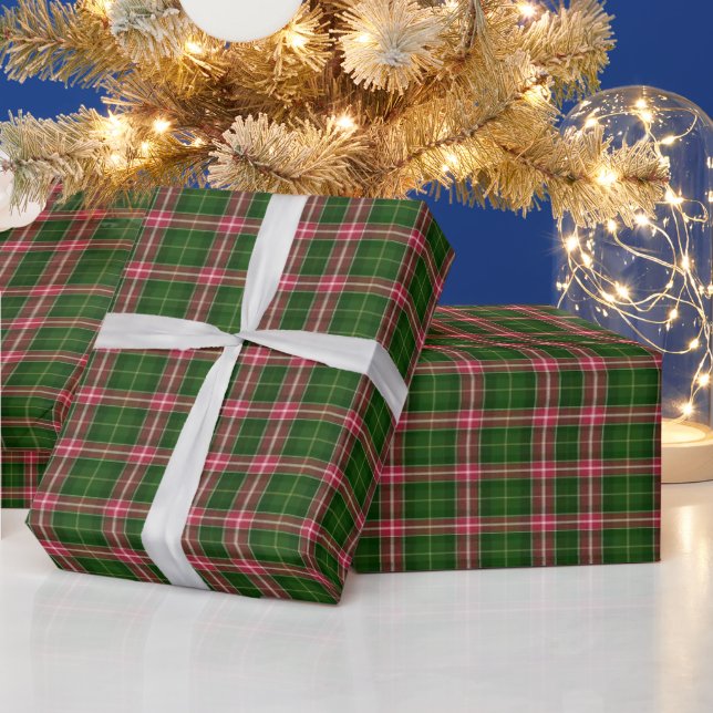 Papel de regalo de Navidad a cuadros rojos y verde (Vacaciones)