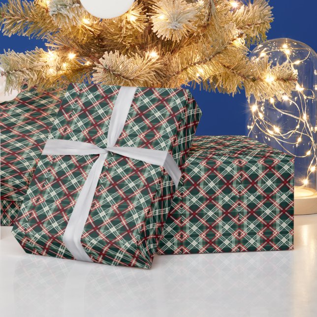 Papel de regalo de Navidad a cuadros rojos y verde (Vacaciones)
