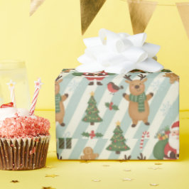 Papel de regalo de Navidad a rayas de Santa y reno