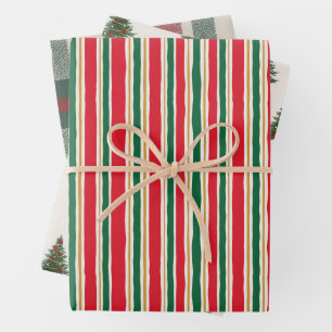 Papel de regalo de Navidad a rayas, pino