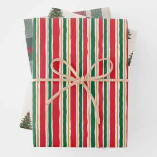Papel de regalo de Navidad a rayas, pino