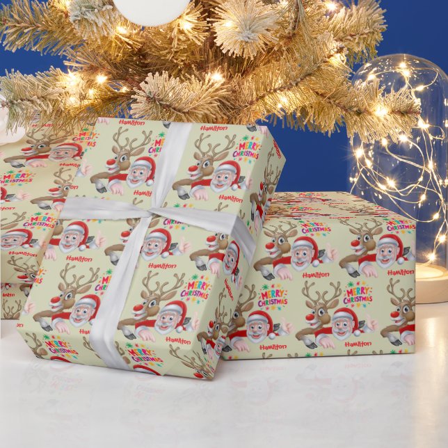 Papel de regalo de Navidad Abrazo de Santa y Rudol (Vacaciones)