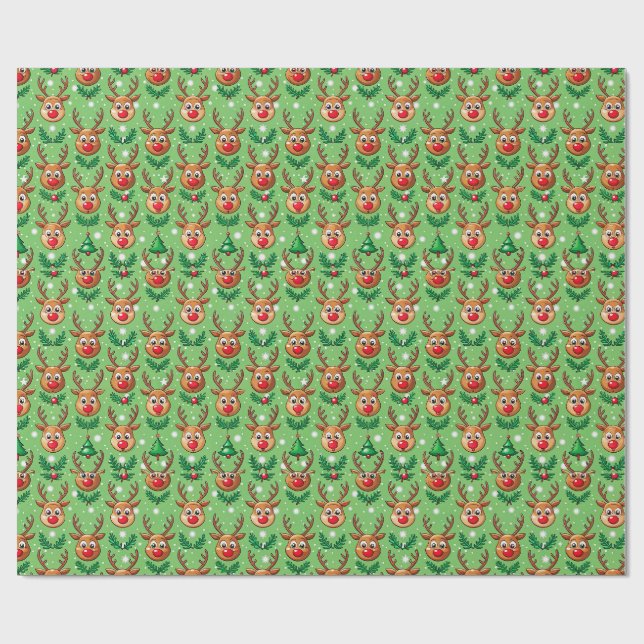 Papel de regalo de Navidad adorable –Ciervos, árbo (Superficie plana)