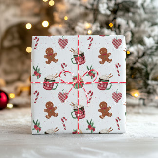 Papel de regalo de Navidad adorable con pan de jen