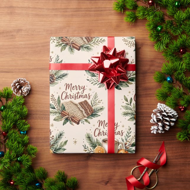 Papel de regalo de Navidad Alegre Rústico Acogedor (Regalo de vacaciones)