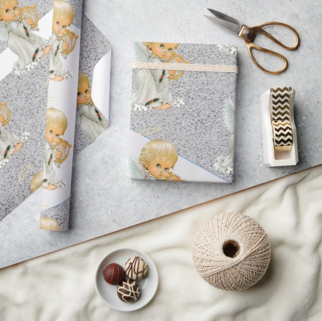 Papel de regalo de Navidad Ángel bebé gris (Artesanía)