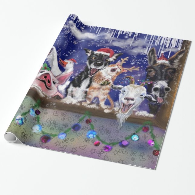 Papel de Regalo de Navidad Animales de Granja Dive (Desenrollado)