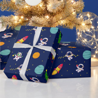 Papel de regalo de Navidad árbol astronauta espaci