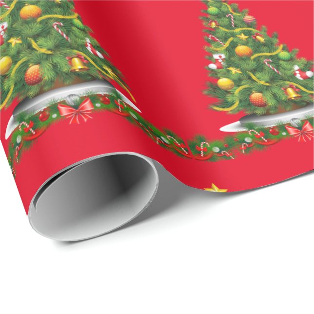 Papel de Regalo de Navidad Árbol de Navidad Rojo (Esquina del rollo)