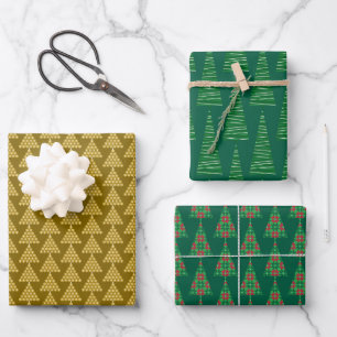 Papel de Regalo de Navidad – Árboles Dorados y Ver