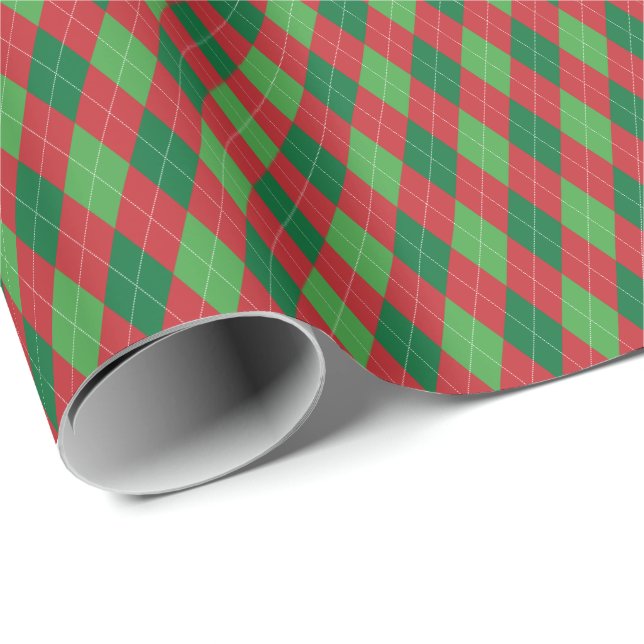 Papel de regalo de Navidad Argyle Rojo y Verde (Esquina del rollo)