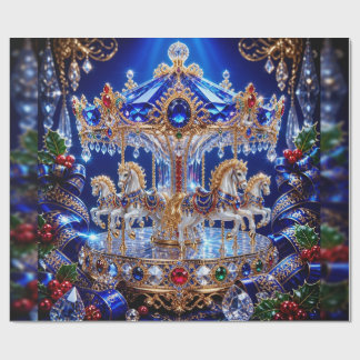 Papel de regalo de Navidad azul carrusel de joyas