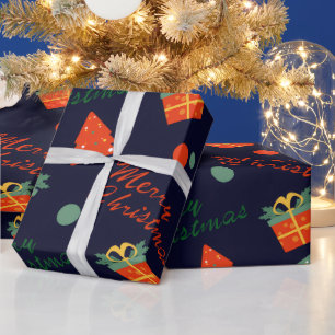 Papel de regalo de Navidad azul marino retro
