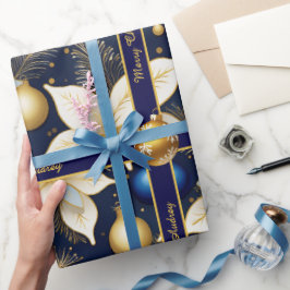 Papel de regalo de Navidad azul real con texto