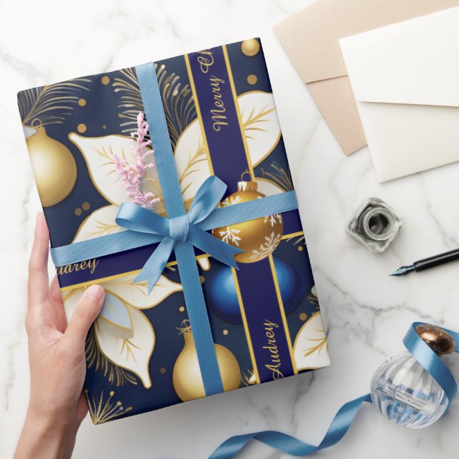 Papel de regalo de Navidad azul real con texto (Regalar)