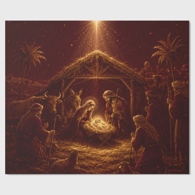 Papel de regalo de Navidad Borgoña (Superficie plana)