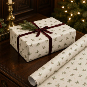 Papel de regalo de Navidad botánico marfil