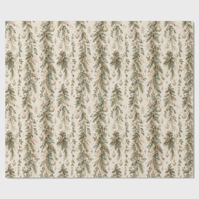 Papel de regalo de Navidad botánico | Vegetación i (Superficie plana)