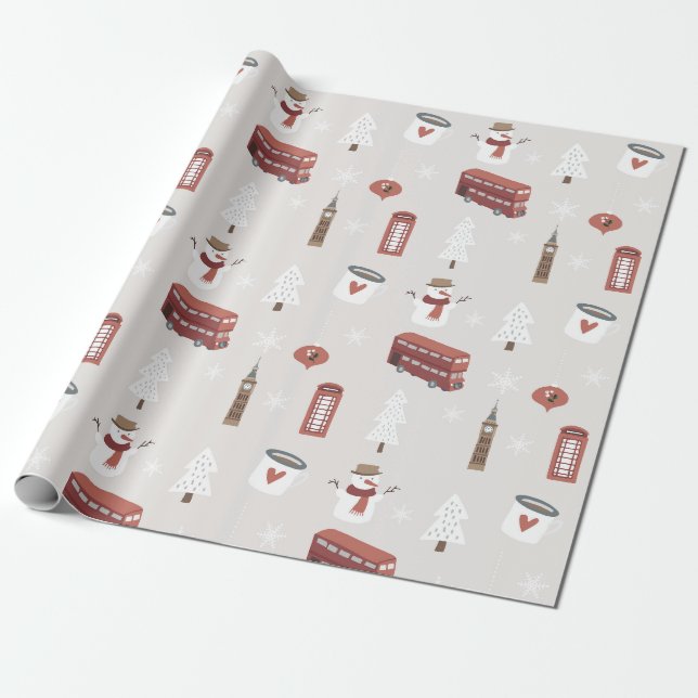 Papel de regalo de Navidad británico Londres Ingla (Desenrollado)