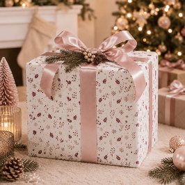 Papel de regalo de Navidad Burgundy Holly & Gold