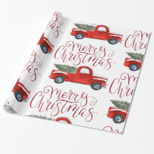 Papel de Regalo de Navidad Camioneta Roja Vintage