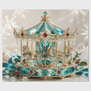 Papel de regalo de Navidad Carousel de lujo en azu