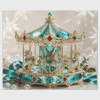 Papel de regalo de Navidad Carousel de lujo en azu