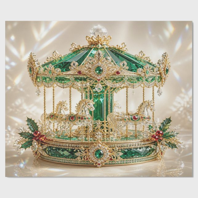 Papel de regalo de Navidad Carousel Esmeralda de L (Superficie plana)