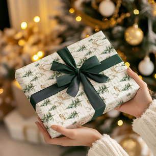 Papel de Regalo de Navidad Ciervo de Bosque Invern