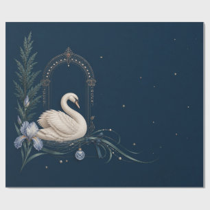 Papel de regalo de Navidad cisne de lujo azul mari